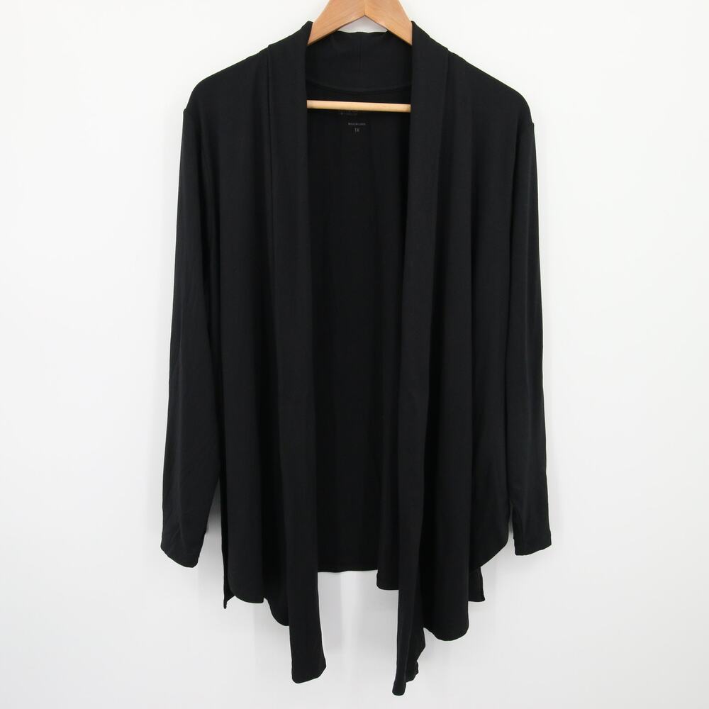 Comfort Code Cuddl Duds Cardigan Black Super Soft Open Front High Low Size 1X